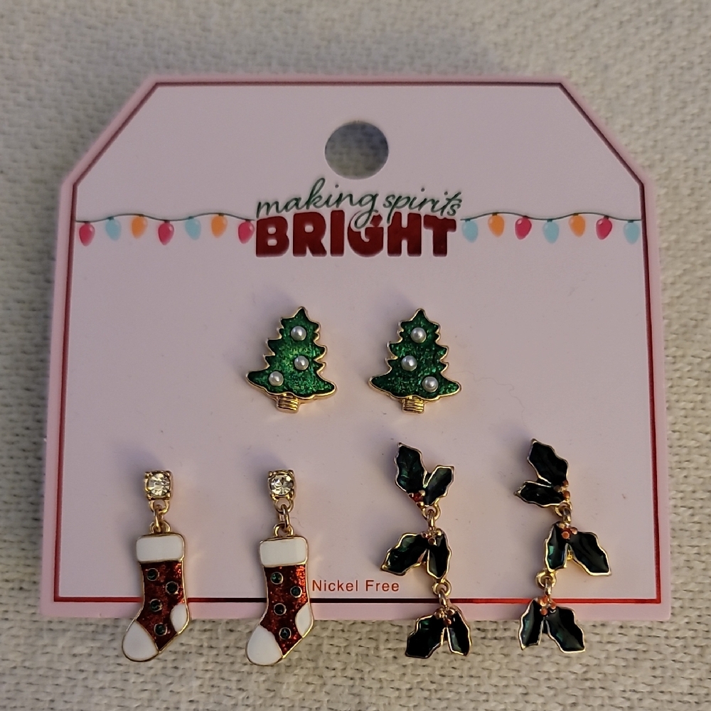 Target Holiday Earrings Set - Green, Black, Red, White